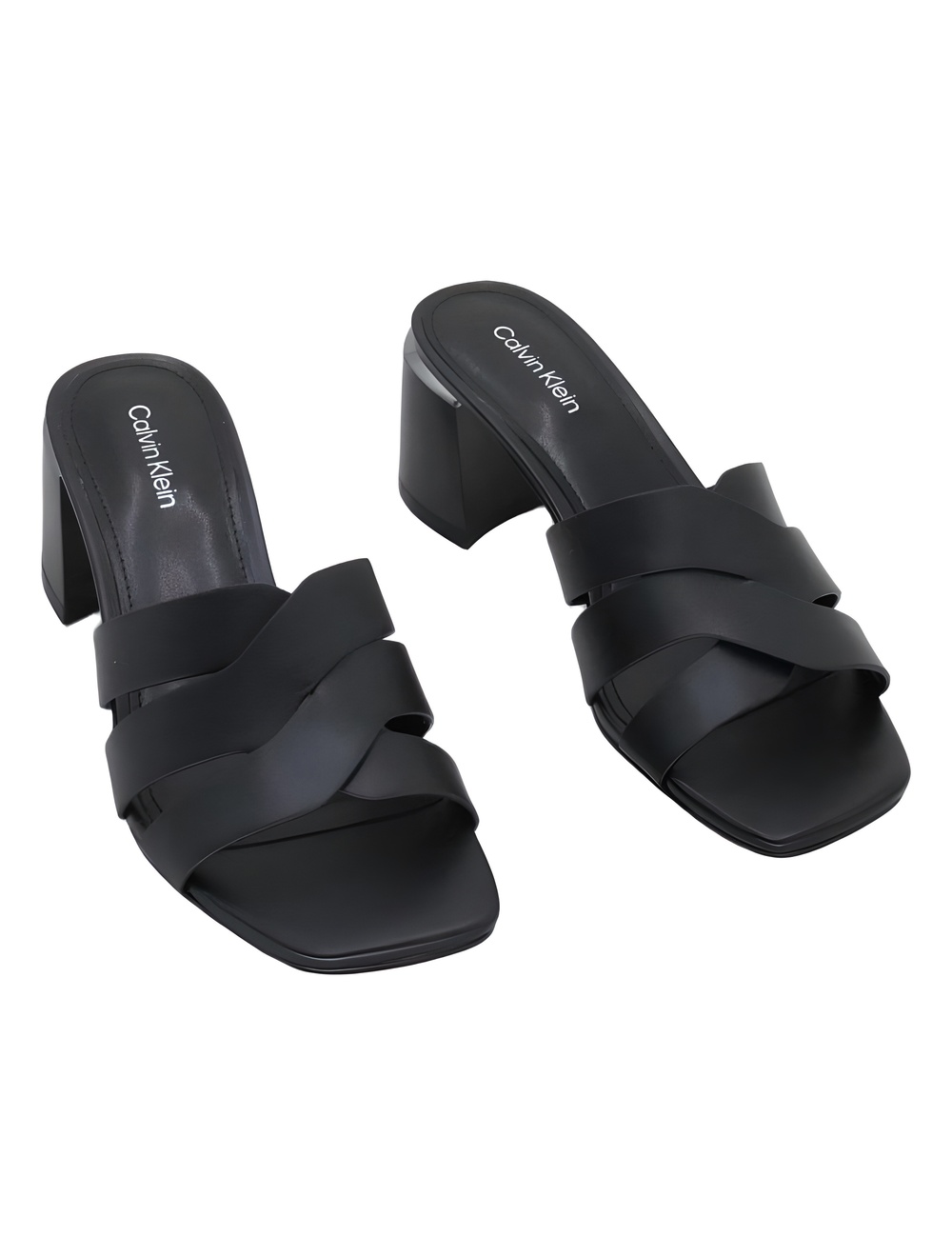 Calvin Klein Vivianna Black Strappy Square Toe Block Heel Slide Size 5.5M